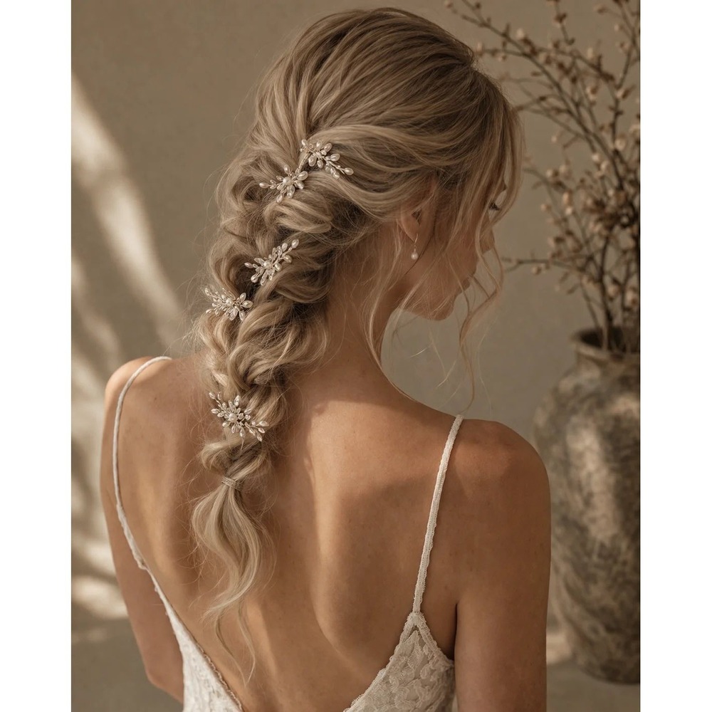 Romantic Pearl Vine Hair Pins- set of 3 in Silver tone